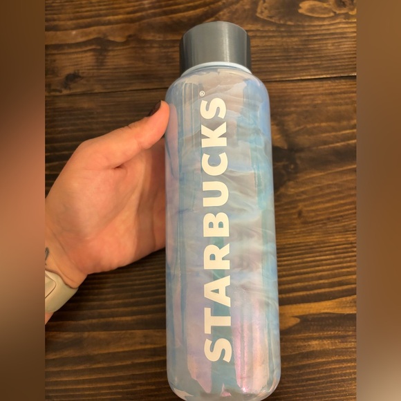 Starbucks 2024 Iridescent Aqua Luster Glass Water Bottle Wave Art 20oz - Picture 1 of 3